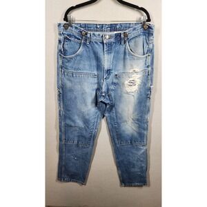 Vintage Key Jeans Mens 38x34 Blue Denim Double Knee Logger Carpenter Distressed